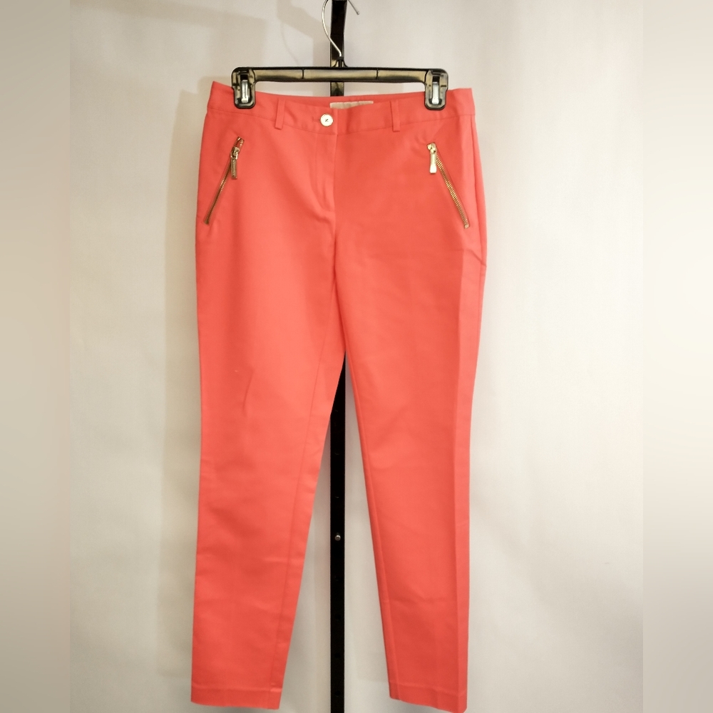Michael Kors Straight Leg Ankle Pants Coral Two Front Zippers Size 2 ~ EUC